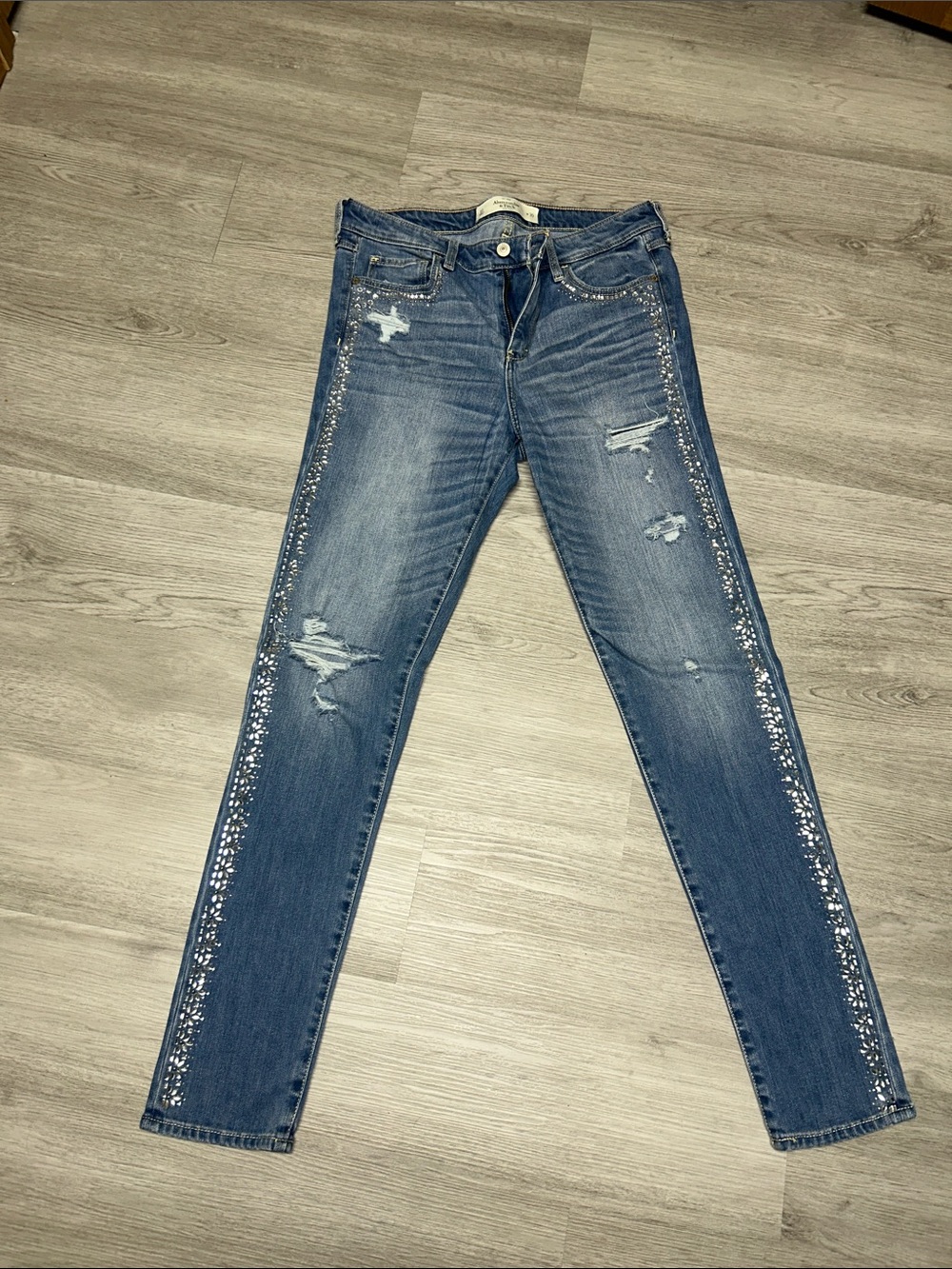 Abercrombie & Fitch Blue Skinny Jeans with Side Stud Detailing